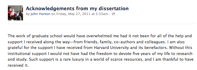 Acknowledgement on Facebook