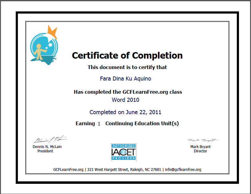 Certificate: MS Word 2010
