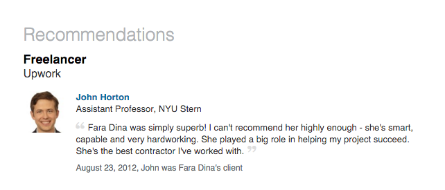 Recommendation on LinkedIn