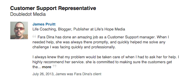 Recommendation on LinkedIn