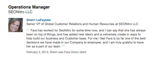 Recommendation on LinkedIn