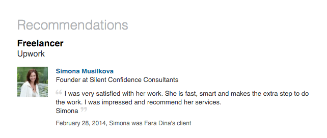 Recommendation on LinkedIn