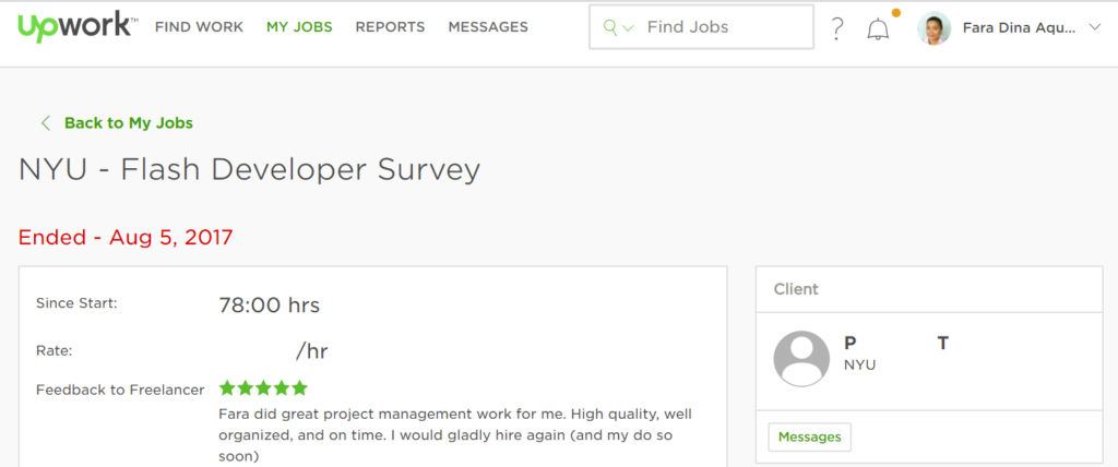 Upwork Feedback August 2017