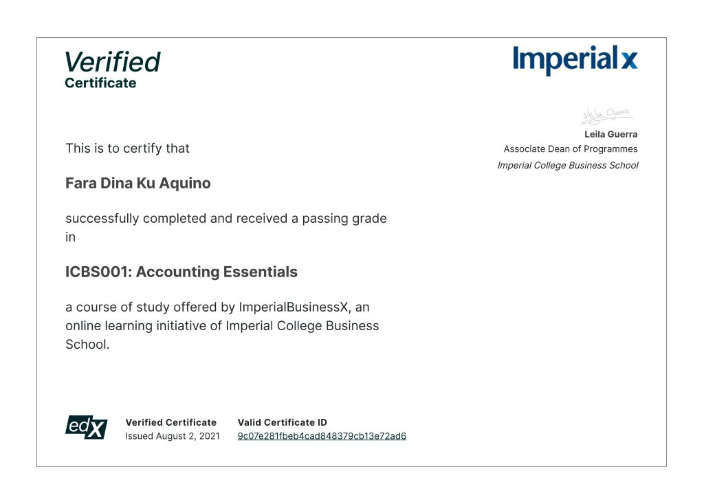 Verified Certificate: Accounting Essentials