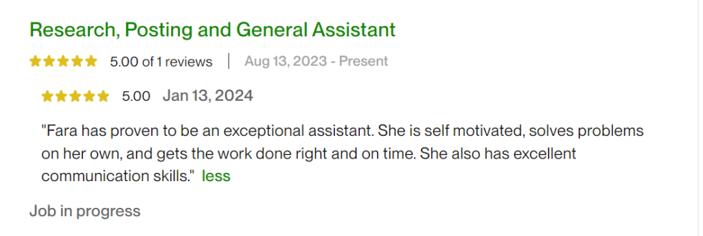 Upwork Feedback January 2024